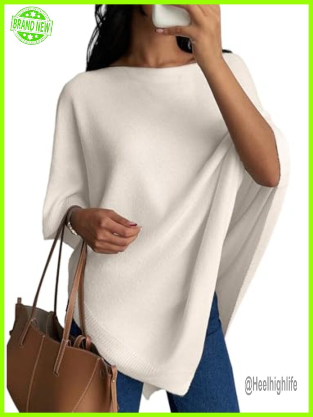 Women's Knit Poncho Lightweight Shawl Wrap Elegant Crew Neck Asymmetric